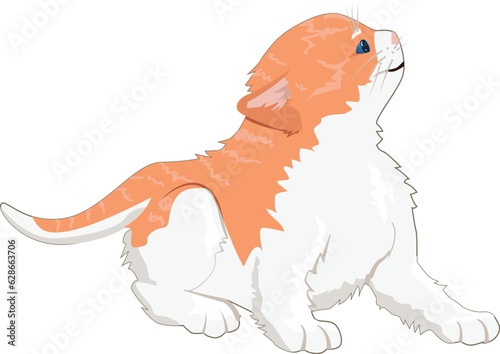 Sitting cute little red kitten. Adorable pet. Vector illustration.