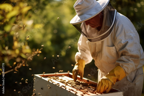 Beekeeper working collect honey. Beekeeping concept. Generated ai