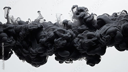 Black ink explosion. Acrylic ink on a white background. Black paint leak. Design element. Illustration for banner, poster, cover, brochure or presentation.