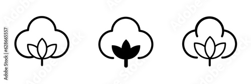 Set of cotton outline isolated icon, Cotton fabric symbol.