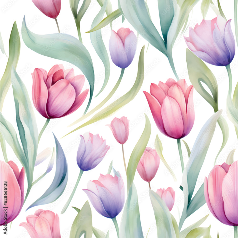 tulips background.Pattern with tulip flowers watercolor on white background. beautiful floral pattern with watercolor flowers. watercolor flowers. seamless pattern. watercolor tulips.