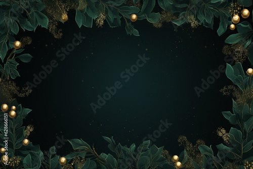 Dark Green christmas background with mistletoes frame