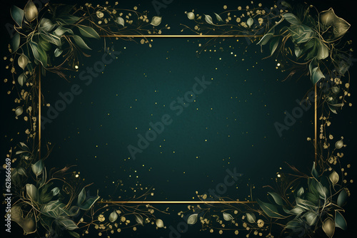 Dark Green christmas background with mistletoes frame