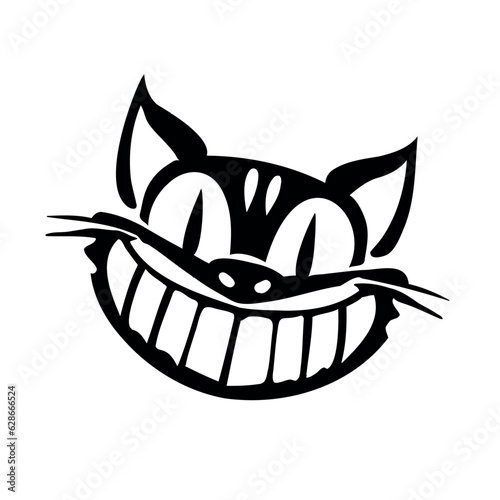 Cheshire cat with a grin, black silhouette