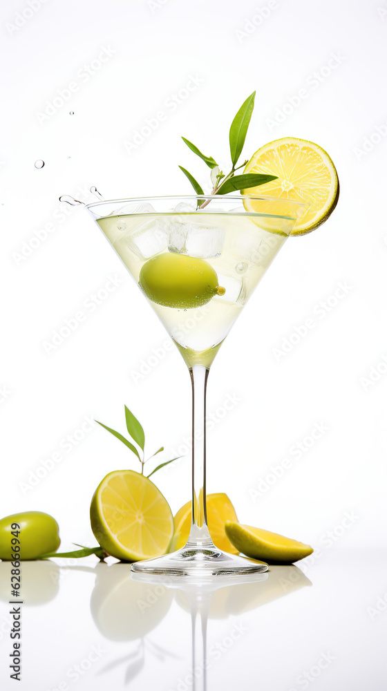 cocktail, drinking from straw, liquid, alcohol, glass, beverage on white background