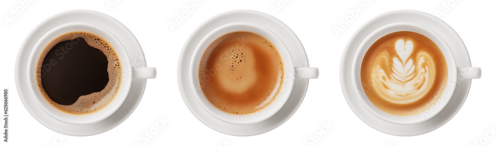 Coffee, latte and cappuccino in a white cup on a transparent background Coffee, latte and cappuccino in a white cup on a transparent background