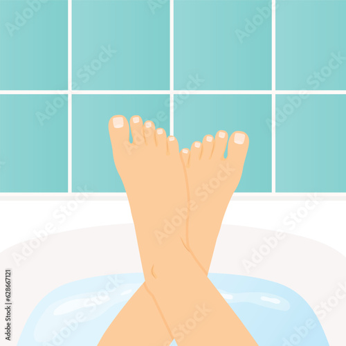 feet in the bathtub, relaxation after long day at work, moment for oneself- vector illustration