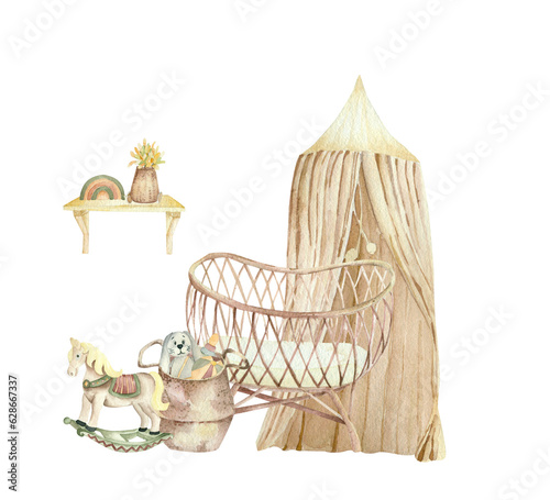 Child room in boho style ore scandinavian style. Design of Child room. 