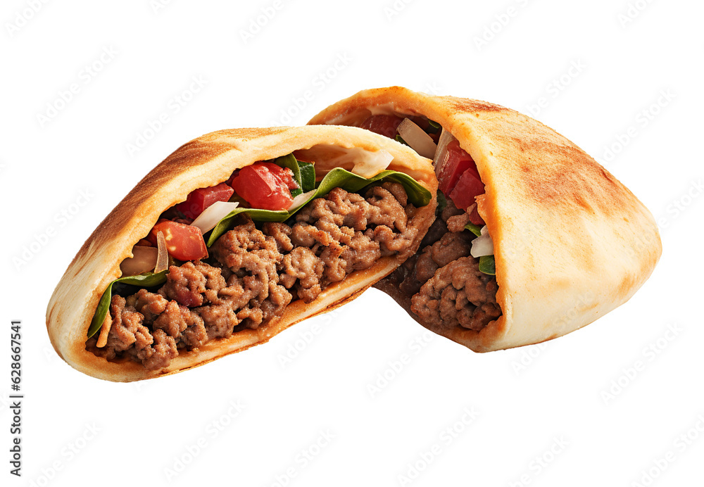 Meat pitas on transparent background. Generative AI. Meat pitas on transparent background. Generative AI.