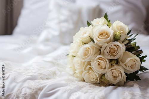 The bride s wedding bouquet of white roses