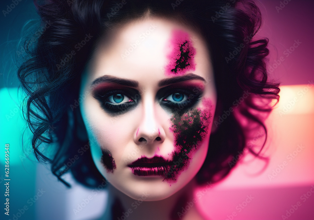 Fototapeta premium Zombie girl in the dark forest. Halloween. Horror film