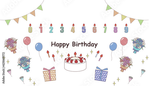 誕生日イラストセット　HappyBirthday