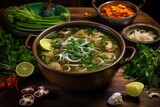 vietnamese pho soup with fresh herbs and spices