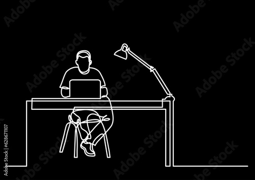 continuous line drawing vector illustration with FULLY EDITABLE STROKE of regular authentic person in life situation as lifestyle concept