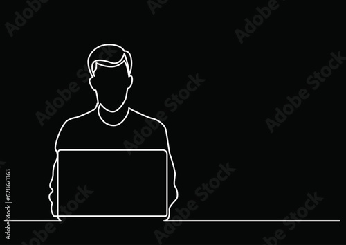continuous line drawing vector illustration with FULLY EDITABLE STROKE of regular authentic person in life situation as lifestyle concept