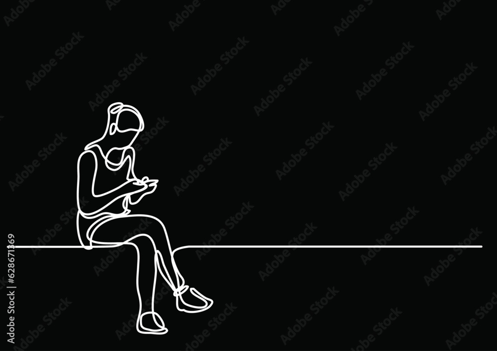 continuous line drawing vector illustration with FULLY EDITABLE STROKE of regular authentic person in life situation as lifestyle concept