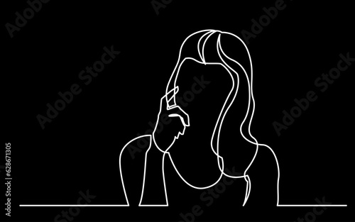 continuous line drawing vector illustration with FULLY EDITABLE STROKE of regular authentic person in life situation as lifestyle concept