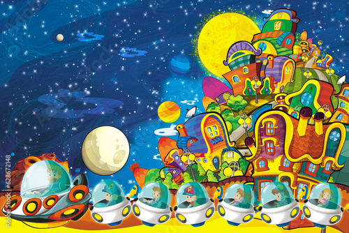 Cartoon funny colorful scene of cosmos galactic alien ufo space illustration for kids © honeyflavour