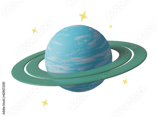 Cute Blue Ring Planet with Stars