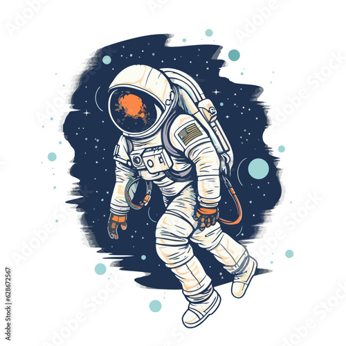 Astronaut in spacesuit fling. Cute drawing astronaut. Vector illustration