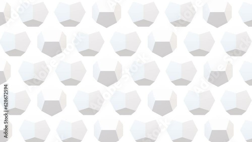 Minimalistic white dodecahedron pattern background. Simple motion of turning random sides. photo