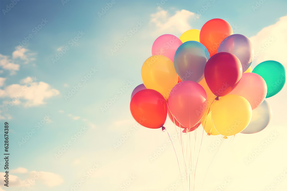  Balloons retro background. Balloons with Vintage color tone. Generative ai