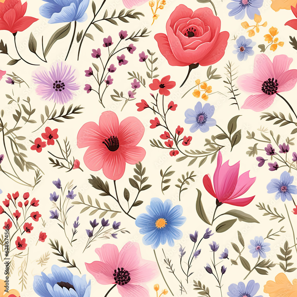 custom made wallpaper toronto digitalFloral Pattern on a Cream Background
