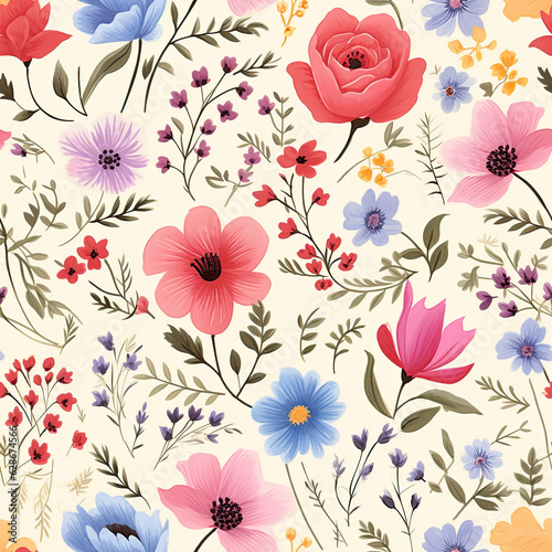 Floral Pattern on a Cream Background 