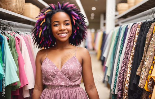Young african american woman with multicolored dreadlocks shopping in mall, generative ai