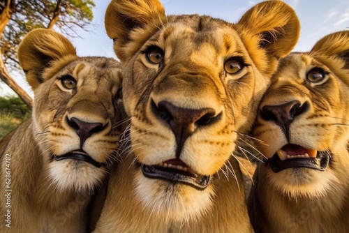 Family of lions wondering about the photographer s camera.