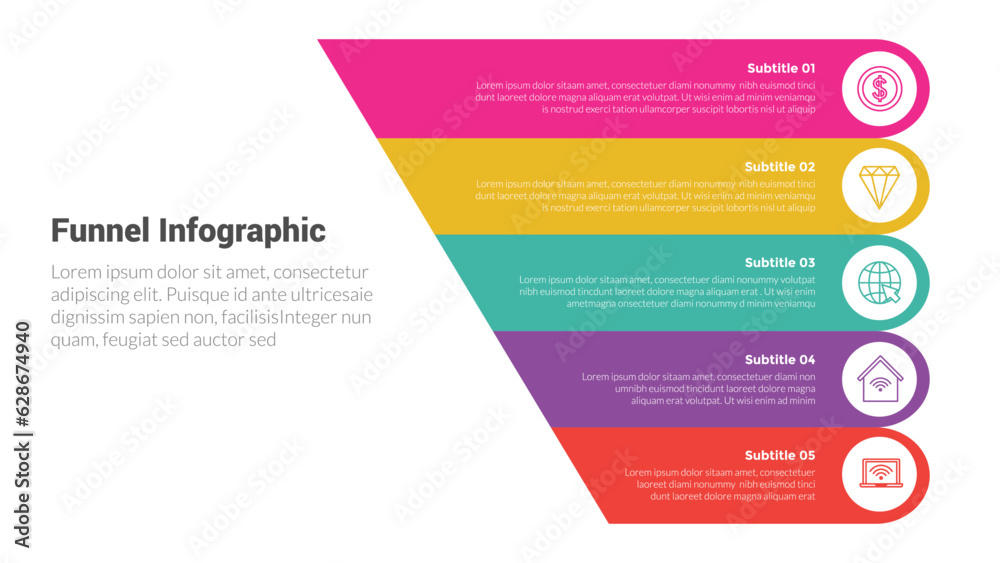 funnel shape infographics template diagram with half funnels or pyramid