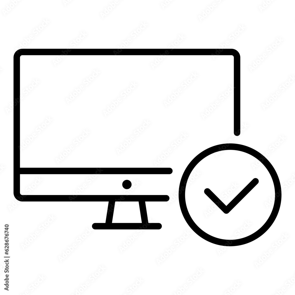 Monitor Tick Icon Black single monitor with check mark line icon, simple successful ...