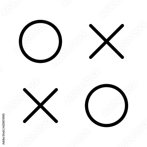 Black o and x round black contour thin line icon, simple circle cross flat design pictogram, infographic vector for app logo web website button ui ux interface elements isolated on white background