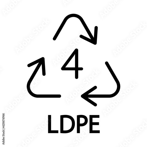 Black single plastic recycle LDPE 4 line icon, simple recycle code flat design vector pictogram, infographic interface elements for app logo web website button ui ux isolated on white background