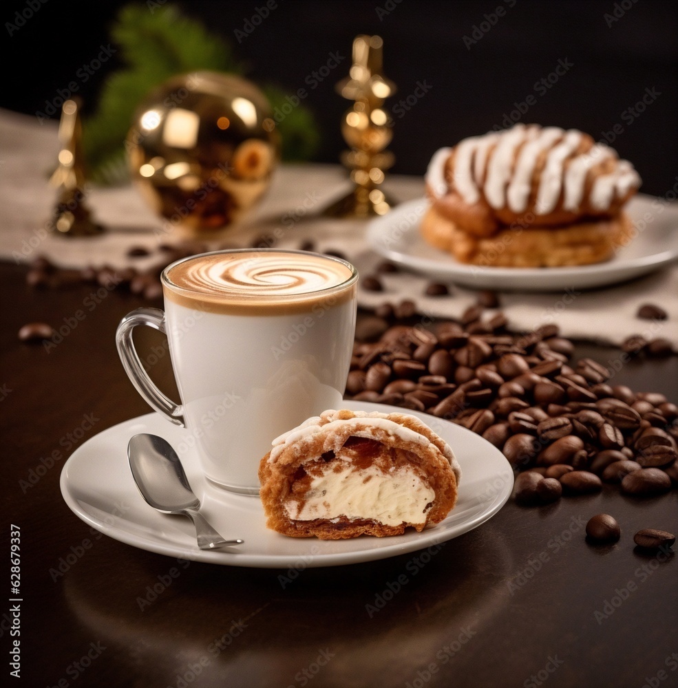 Generative AI : A cup of hot coffee with foam and chocolate sweets on the table Beautiful composition concept for a coffee house Generative AI : A cup of hot coffee with foam and chocolate sweets on the table Beautiful composition concept for a coffee house