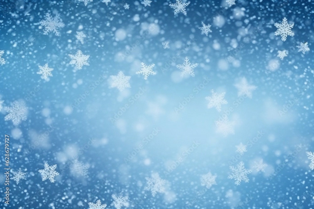 Generative AI : Christmas background texture snow light blue background with snowflakes