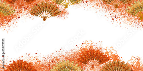 Watercolor banner of autumn red and orange maple leaves photo