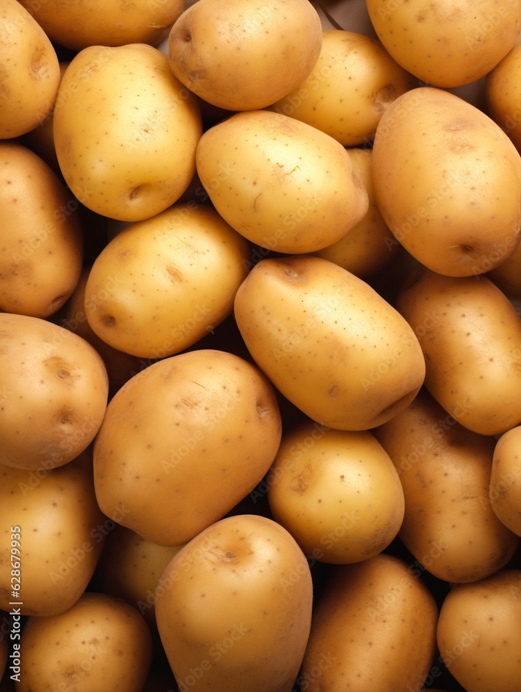 Generative AI : Beautiful potatoes texture closeup Many large fresh organic unwashed potato tuber Generative AI : Beautiful potatoes texture closeup Many large fresh organic unwashed potato tuber