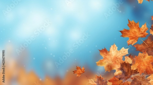 Generative AI   Autumn floral panoramic background Colorful yellow and red maple foliage on a sunny day Autumnal Park Autumn branches trees and leaves in nature
