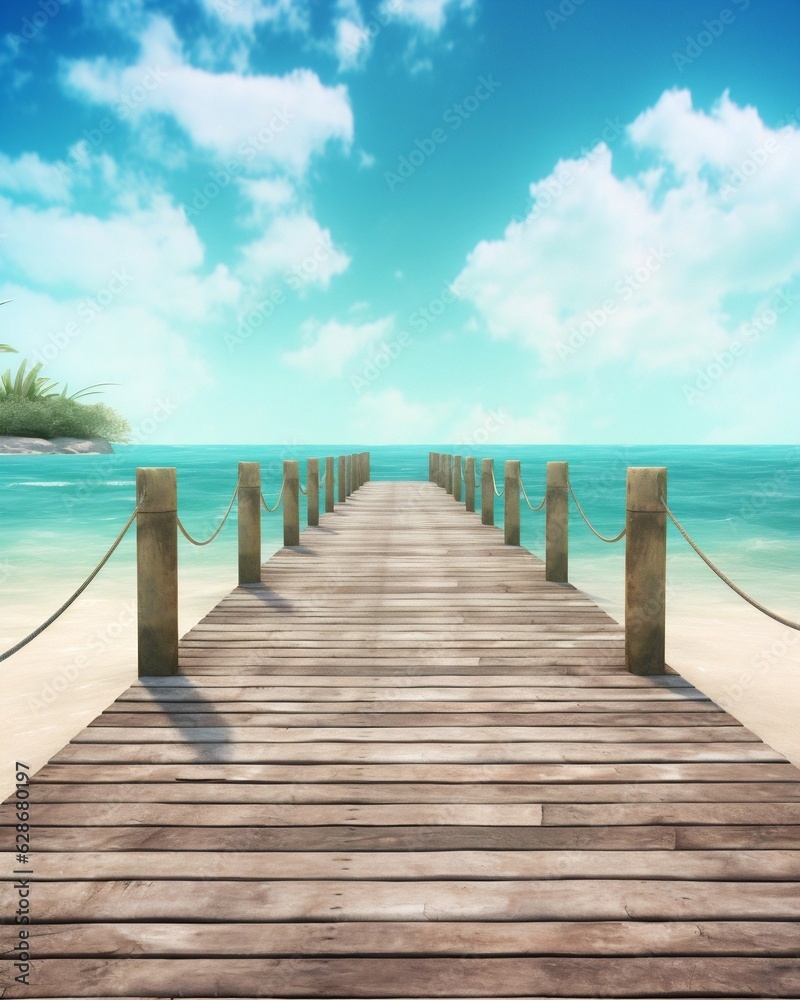 Generative AI : Beautiful landscape with bridge to pier Color fusion of ocean and sky Light ripples on amazingly clear water Perspective receding into distance Image fine vacation on summer Relax and Generative AI : Beautiful landscape with bridge to pier Color fusion of ocean and sky Light ripples on amazingly clear water Perspective receding into distance Image fine vacation on summer Relax and