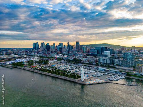 Aerial drone shot of St. Lawrence River scenery and beautiful buildings © Tt