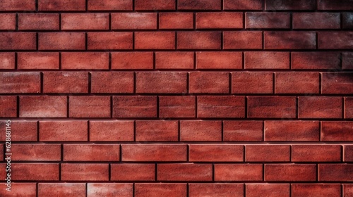 Generative AI : Beautiful classic background image of a brick wall with even rows of redorange bricks with play of shadows and light on surface