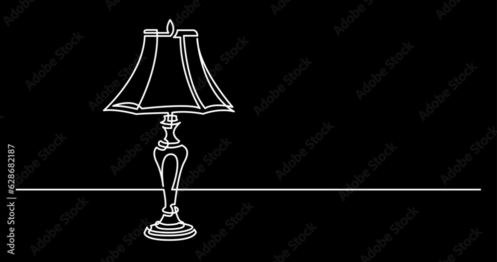 continuous line drawing vector illustration with FULLY EDITABLE STROKE of furniture view interior concept on black background