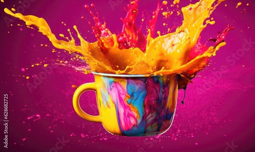 Photo showing the intermingling and dispersion of different colored inks in the cup. © OKAN