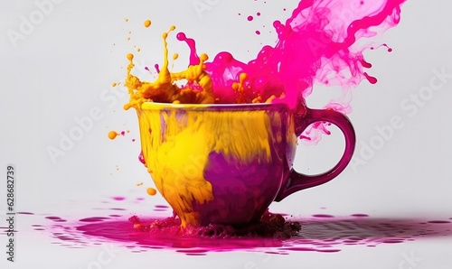 Photo showing the intermingling and dispersion of different colored inks in the cup.
