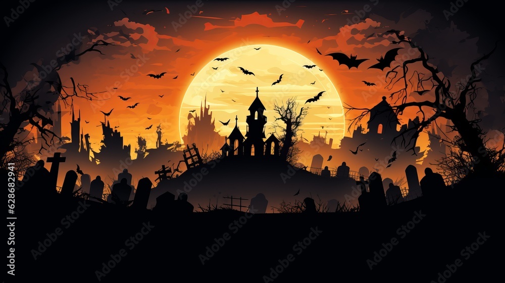graveyard silhouette halloween Abstract Background Generative AI