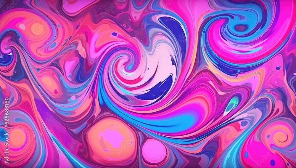 Colorful patterns and circles in marbling style that form the shape of the swirl.