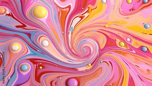 Colorful patterns and circles in marbling style that form the shape of the swirl.
