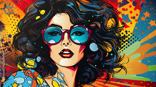Disco diva retro lady. Pop art illustration. Girl wearing sunglasses, Created using generative AI tools.
