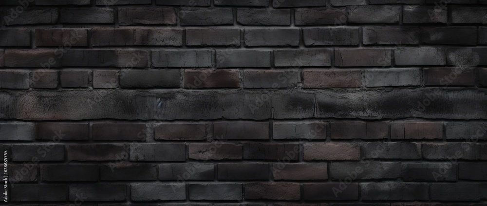 Black brick wall in long format. Banner.. ai generation